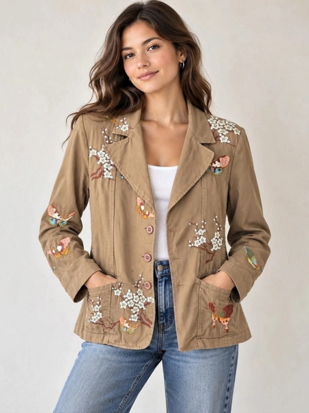 Johnny Was Embroidered Utility Jacket in Brown Small
